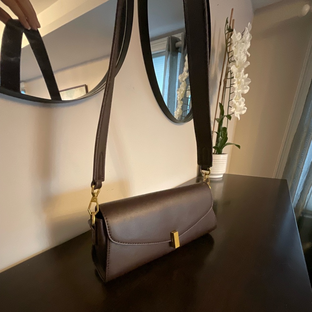 Rachel Zoe Dark Brown Shoulder Bag with Gold Accents